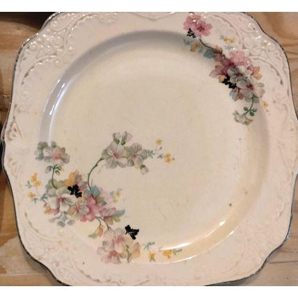 Vintage Papoco Dinner Plates Pink Floral Pattern Circa 1930 By Paden City Set-5
