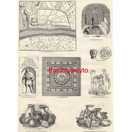 Roman London, Plan, Ludgate, Strand & Thames, Book Illustration (Print), c1856