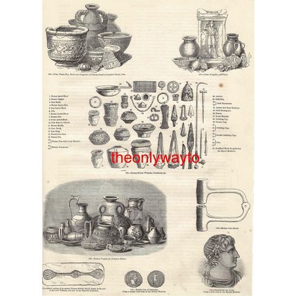 Romano-British, Vessels, Pottery, Weapons, Book Illustration (Print), c1856