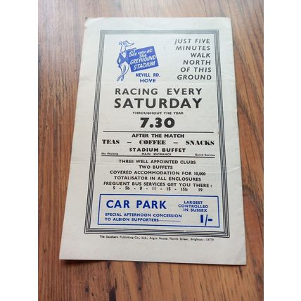 1959/60 Brighton vs Scunthorpe (signed) - Division 2, 31/10/1959 ** FREE P&P **