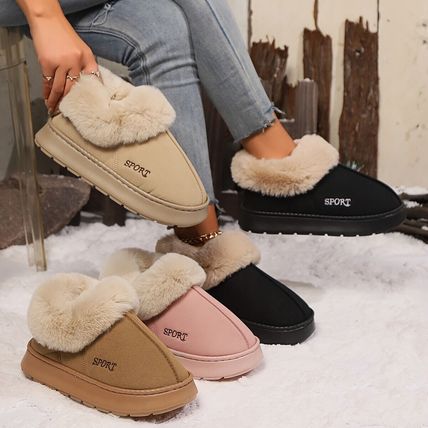 Cozy Plush Soft Slippers Shoes For Women Non-Slip Platform Shoes With Faux Fur L