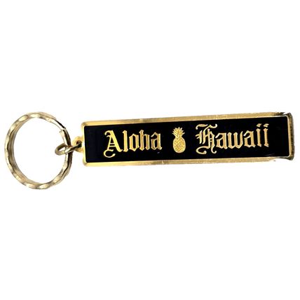Aloha Hawaii Metal Keychain Souvenir Engraved Joe-Keo Gold-Tone Fob Luggage