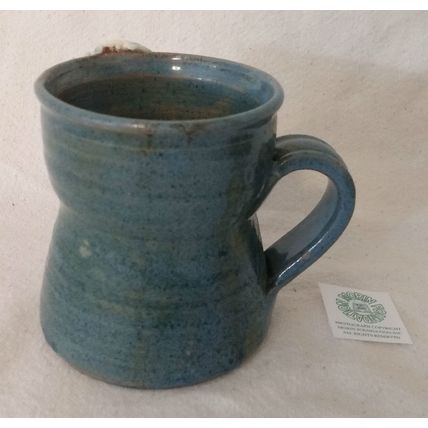 HANDCRAFTED BLUE GLAZED FACE MUG BUSHY WHITE EYEBROWS BLUE EYES POT LUCK BERMUDA