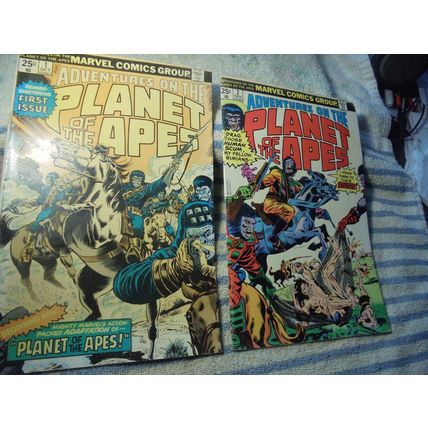 Adventures on PLANET OF THE APES 1 & 2! Marvel Comics, 1975! Both FN/FN+! $40.00