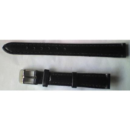 Ladies 12mm Gloss Black Leather Watch Strap / Band - Silver Coloured Buckle -NEW