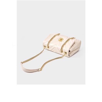 Women Genuine Leather Chain Square Bag White