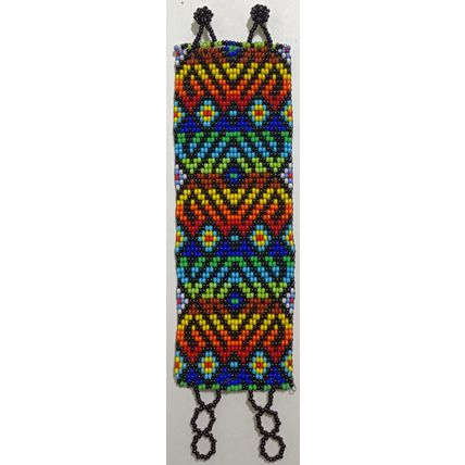 Traditional Huichol Art. Mexico Glass Seed Beads Bracelet. Crazy Waves 3