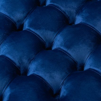 Velvet Round Tufted Cocktail Ottoman Modern Royal Blue Or Gray Brass Tack Nail