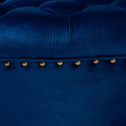 Velvet Round Tufted Cocktail Ottoman Modern Royal Blue Or Gray Brass Tack Nail