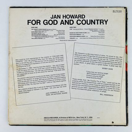Jan Howard – For God And Country Vinyl LP Record Album DL-7516
