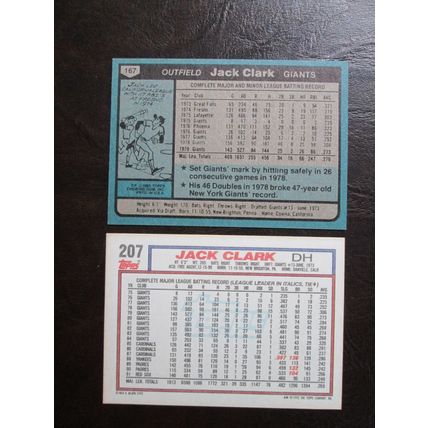 Two (2) Jack Clark Baseball Cards - See Pictures and Description Below
