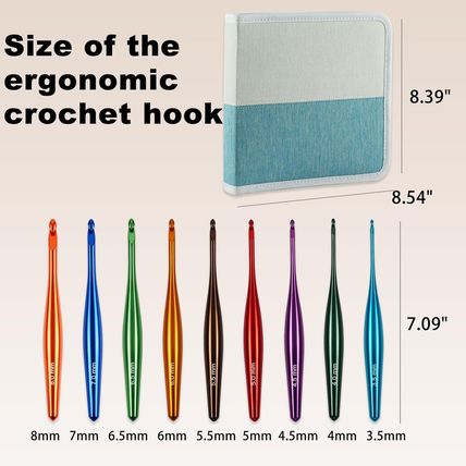 Svartur Crochet Hooks Ergonomic, 9Pcs Hand-Polished Aluminum Crochet Needles (3.