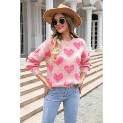 Light Pink Valentine's Day Heart Jacquard Knit Sweater