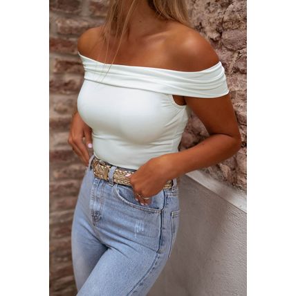 White Folded Off Shoulder Slim Top