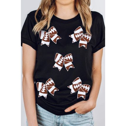 Black Rugby Football Bowknot Pattern Game Day T Shirt
