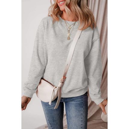Gray Solid Fleece Lined Drop Shoulder Terry Sweatshirt
