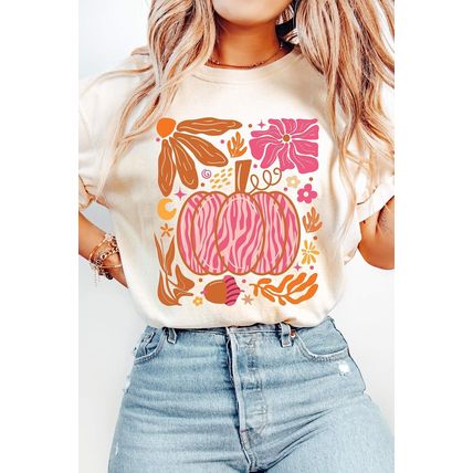 White Floral Pumpkin Printed Crewneck Thanksgiving T Shirt