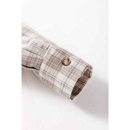 Khaki Checkered Print Loose Fit Buttoned Hooded Shacket