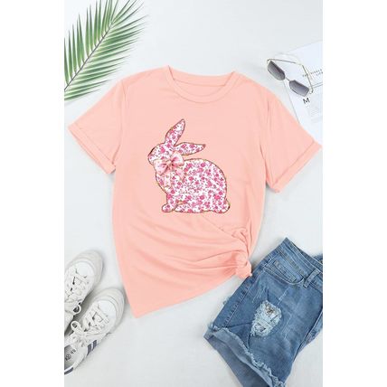 Pink Floral Bow Bunny Graphic Tee