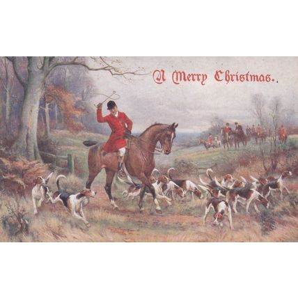 ED 208 HORSE AND HOUNDS . A MERRY CHRISTMAS . PRINTED POSTCARD