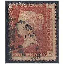 1858 SG43 1d Red Plate 198 Good/Fine Used Check Letters "PB".