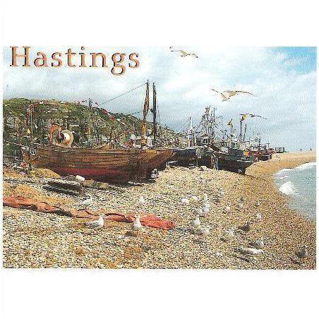 Hastings, E. Sussex - fishing boats beneath East Hill - Judges postcard