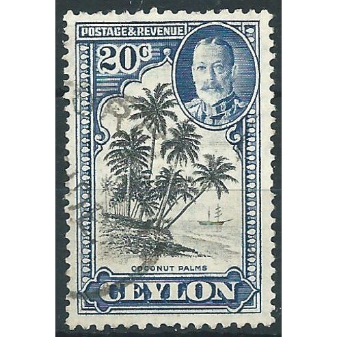 Ceylon 1935 SG374 20c Grey-Black & Blue Fine Used .. ..