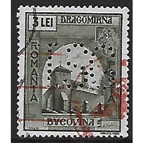 Mi 723: 3 L. olive Restoration of Bukovina (Suceava): Dragomirna, perfin.