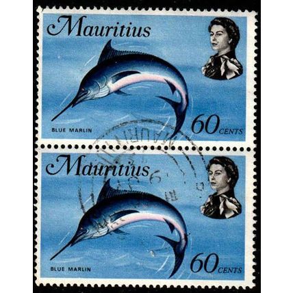 Mauritius 1969 Marine Life 2 x 60c Used Stamps QE II Fish Blue Marlin v