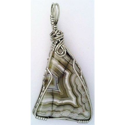 Banded Agate Stainless Wire Wrap Gemstone Pendant 7