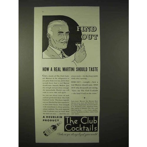 1935 Heublein Club Cocktails Ad - A Real Martini