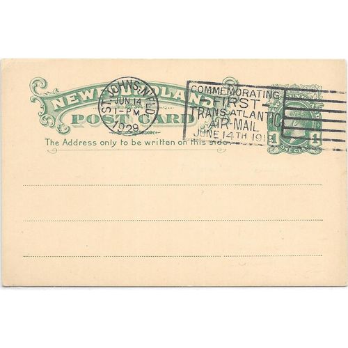 Newfoundland #P13 Postal Card USED CTO First Transatlantic Flight slogan 1929