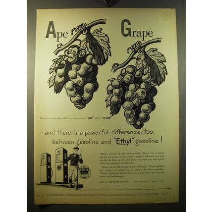 1950 Ethyl Gasoline Ad - Ape Grape