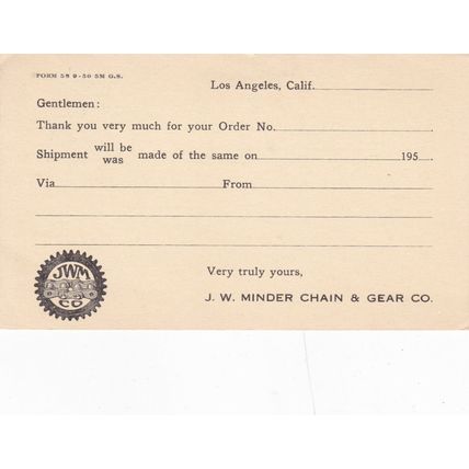 United States 1c Jefferson Postcard JW Minder Chain&Gear co.Unused VGC