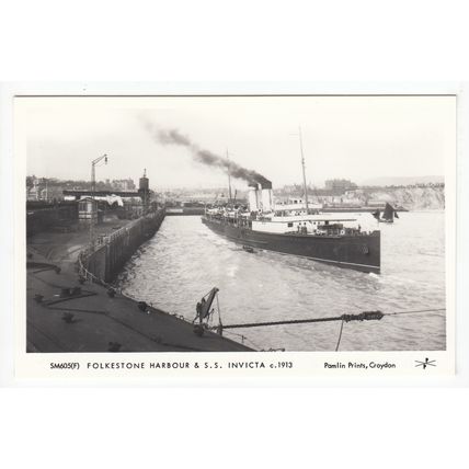 Steam Boat SS Invicta Folkestone Harbour Reproduction Postcard RP Kent