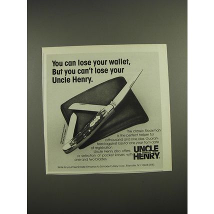 1983 Schrade Uncle Henry Stockman B97UH Knife Ad - You can lose your wallet