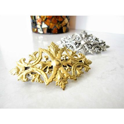 Gold or silver metal filigree with leaves hair clip barrette