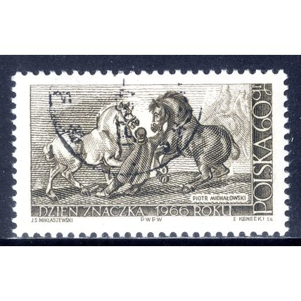 POLAND 1966, Stamp Day - Stableman with Percherons, 60 G, CTO (2)