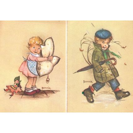Belgium Child & Pixie Elf Toy Doll Raincoat 2x 1970s Postcard s