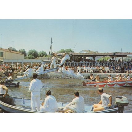 Frontignan France Canal Boat Stunt Men Display French Postcard