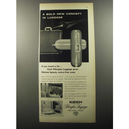1956 Koch Fiberglas Luggage Ad - A bold new concept in luggage