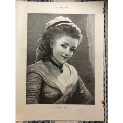 ANTIQUE 1894 PRINT HEAD OF A GIRL FROM THE PAINTING BY A. LUDOVICI