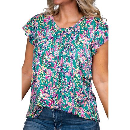 Sky Blue Floral Print Ruffled Short Sleeve Babydoll Top