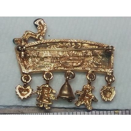 Danecraft Teachers Rule Brooch/Pin W/Charms Vintage Estate 1.5” Signed