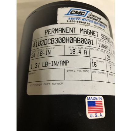 NEW CMC CLEVELAND 4102DCB300H0AB0001 PERMANANT SERVO MOTOR 18.4A TORQUE, BQ