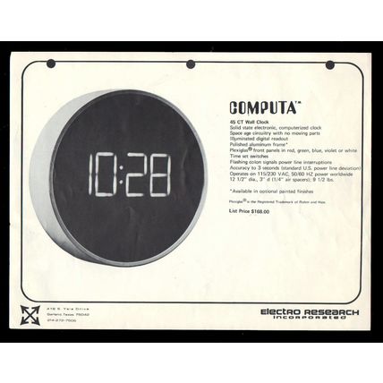SALES FLYER: 1966 Electro Research - 1st LED Clock