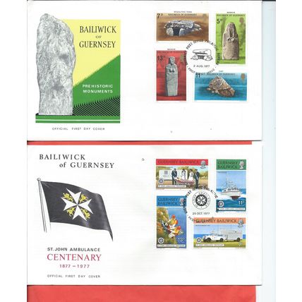 Guernsey stamps. 16 FDC from 1972 to 1980. 1972 Royal Silver Wedding etc (F322