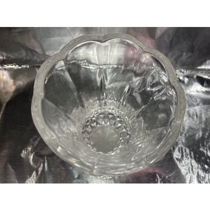 Vintage Clear Diamond Point Crystal Vase 5” Tall Footed Glass Bud Scalloped Top