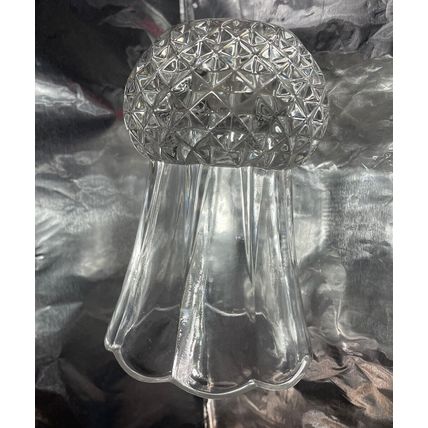 Vintage Clear Diamond Point Crystal Vase 5” Tall Footed Glass Bud Scalloped Top