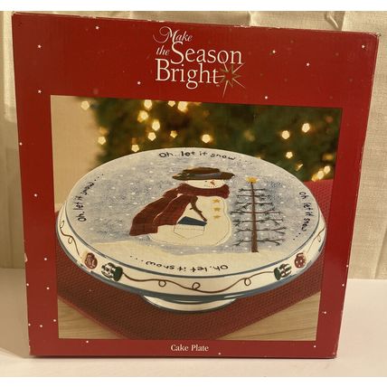 Christmas Cake Plate/Platter By Season Bright - Footed Cake Plate - Let it Snow